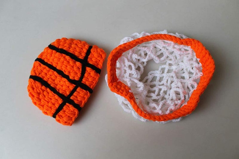 Brenaly Infant Basketball Photography Props Crochet Costume Outfits Orange Hat+White Basket Photo Shoot Props for 3-6 Months Newborn Baby Boy Girl - Image 5